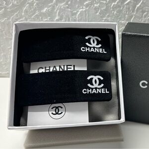 CHANEL Black Hair Clips with Logo